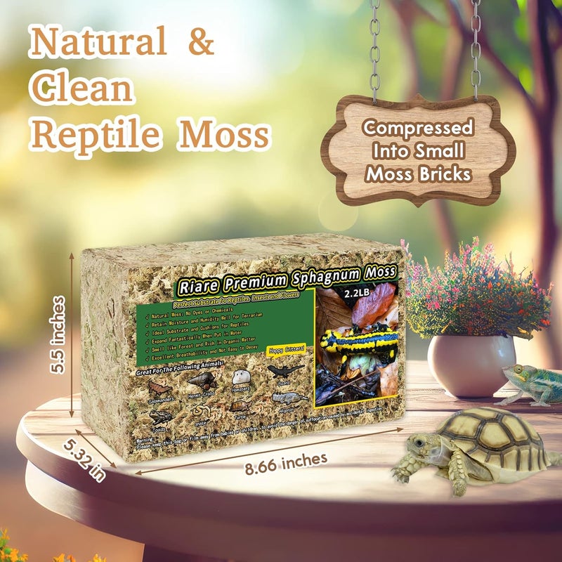 Riare 2.2LB Natural Sphagnum Moss for Reptiles- 50QT Reptile Substrate Moss for Terrarium, Frogs Snake Bedding for Leopard Gecko Turtle Anoles Salamanders Ball Python Snake - Image 2